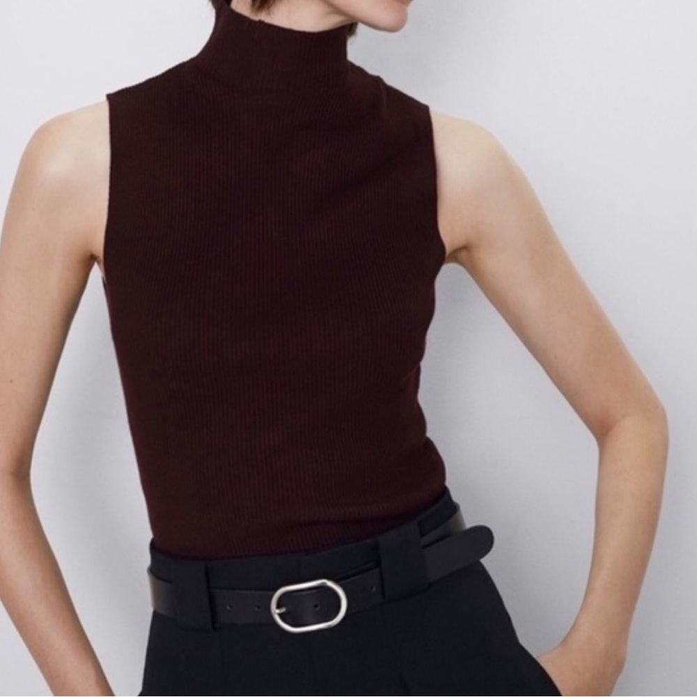 Zara Dark Maroon Sleeveless Turtleneck